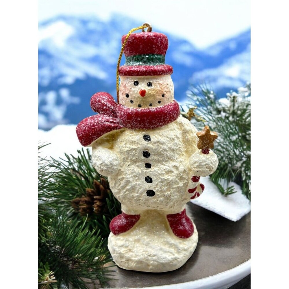 Frosty the Snowman Christmas Tree Ornament With Red Scarf & Candy Cane Star